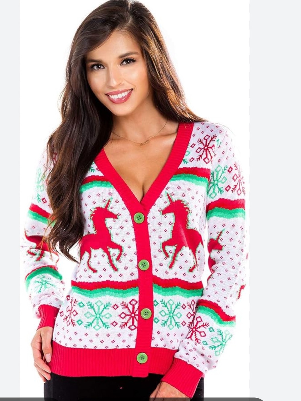 Tipsy Elves Red, White & Green Unicorn Holiday Cardigan NWT Medium